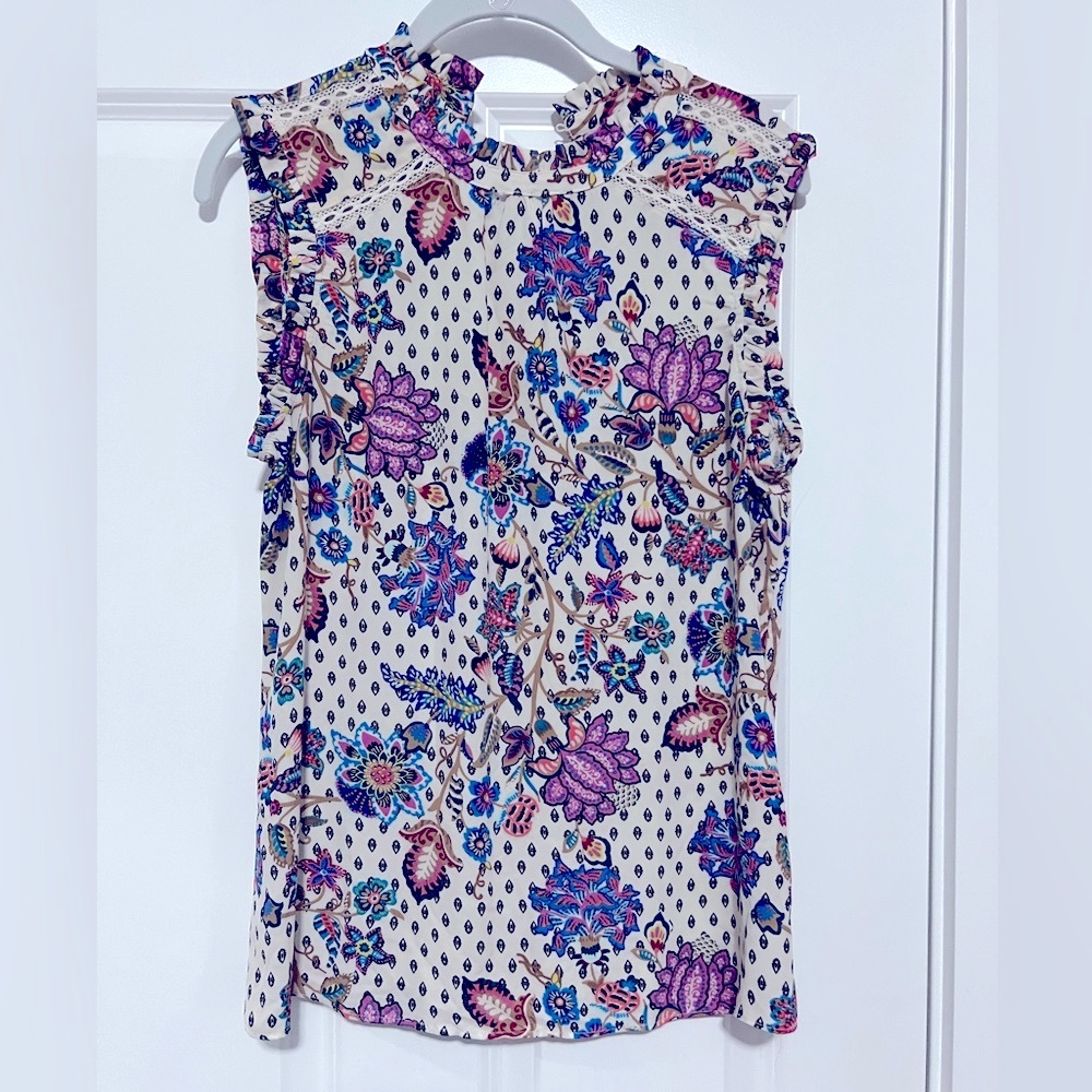 LOFT paisley print ruffle trim blouse, size small